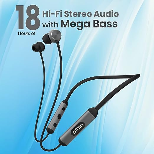 pTron InTunes Ultima Bluetooth 5.0 Wireless in Ear Earphones with Mic, Powerful Bass, 18Hrs Playtime, Type-C Fast Charging, Passive Noise Cancellation, Voice Asst, IPX4 Water-Resistant (Black & Grey) pTron InTunes Ultima Bluetooth 5.0 Wireless in Ear Earphones with Mic, Powerful Bass, 18Hrs Playtime, Type-C Fast Charging, Passive Noise Cancellation, Voice Asst, IPX4 Water-Resistant (Black & Grey)